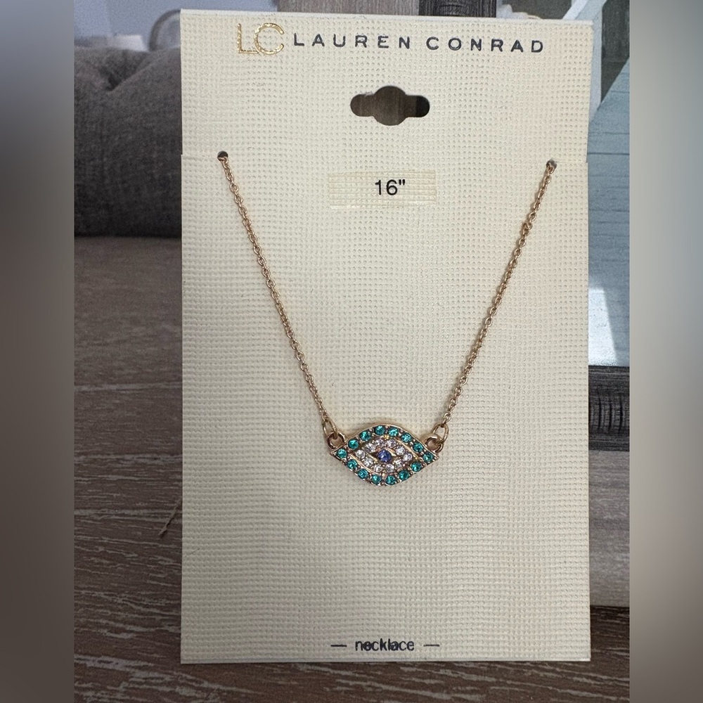 LC Lauren Conrad Gold Evil Eye Necklace with Turquoise and Silver Details